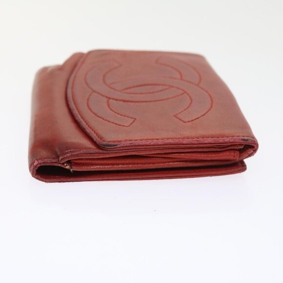 CHANEL Wallet Lamb Skin Red CC Auth - Picture 5 of 16